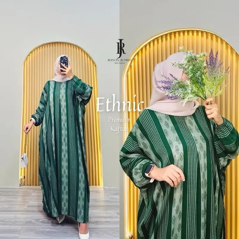 Ethnik Home Dress Kaftan By Sekata Batik Baju Muslimah Wanita Jumbo Gamis Kaftan Rayon Premium 3