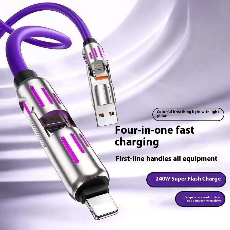 Cáp sạc nhanh 240W với đèn RGB, dòng dữ liệu bốn trong một cho điện thoại thông…