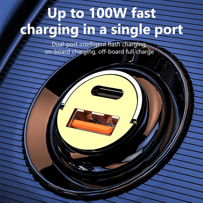 Bộ sạc ô tô, USB Type C, Nhẫn kéo trong suốt và Vô Hình 120W, QC3.0 PD Sạc siêu nhanh, Bộ Chuyển Đổi bộ sạc điện thoại, Thích hợp cho điện thoại di động, Tương thích với iPhone, Xiaomi, Samsung, Phụ kiện 6
