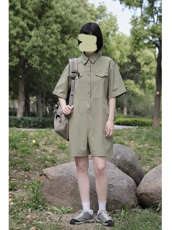 ESOM ROMPER WITH POCKET DETAIL UTILITY TWILL PLAYSUIT LOOSE WIDE LEG SHORT SLEEVE KOREAN STYE 6