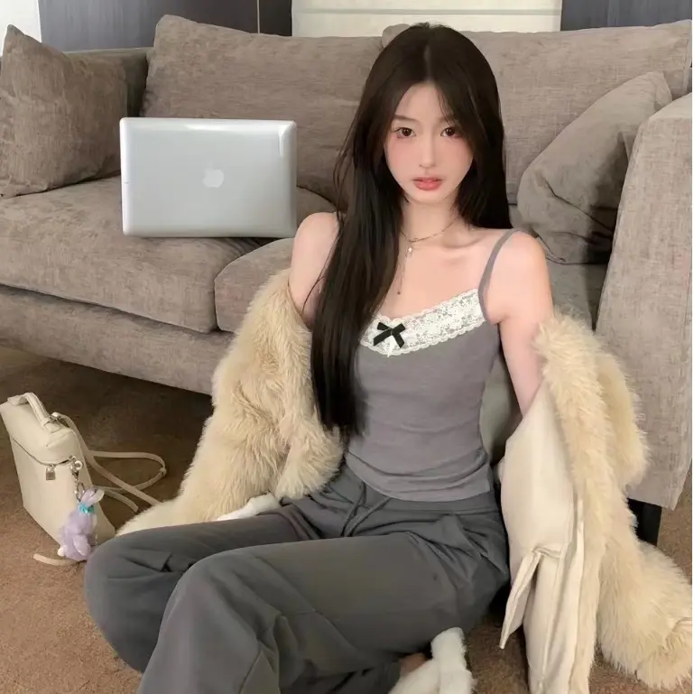 Tank Top Wanita Busa Bra Dalaman Renda Pita Korean Style 7