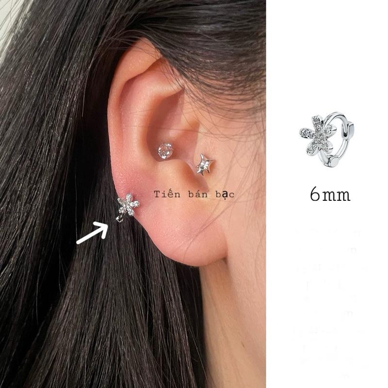  Khuyên tai helix 6mm hoa 5 cánh bạc S925 đính đá Cz nhập khẩu TIẾN BÁN BẠC - HO014 