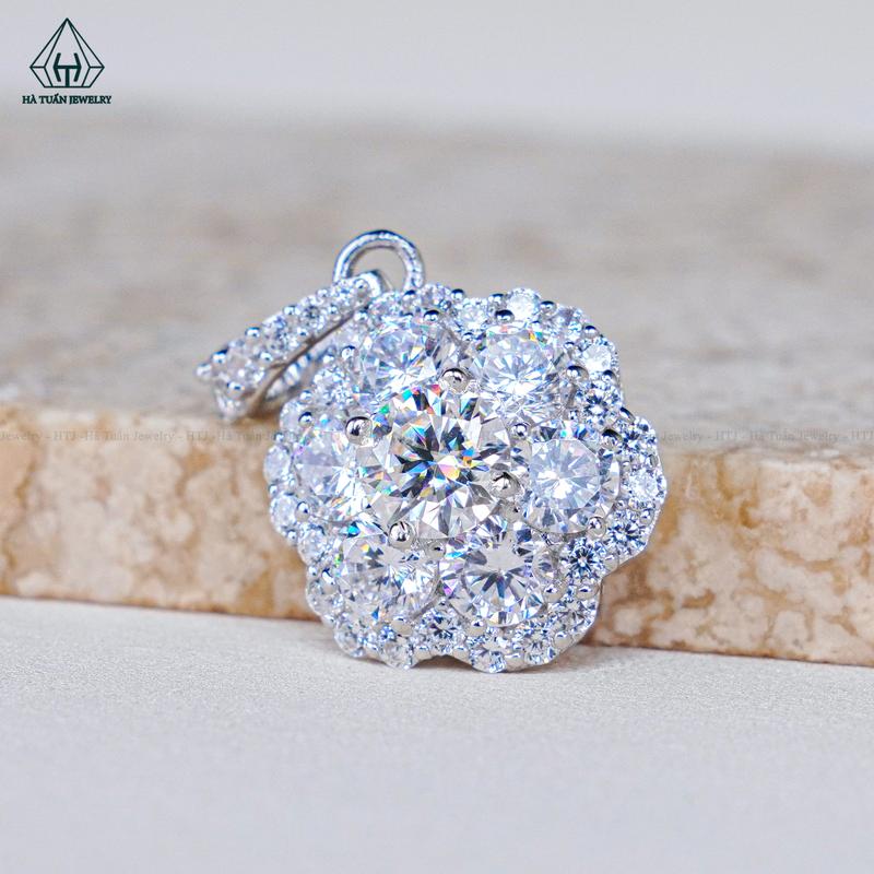  Mặt Dây Chuyền BẠC 925 Xi Kim FULL MOISSANITE Viên Đá Chủ 5.4mm PX163 Hà Tuấn Jewelry 