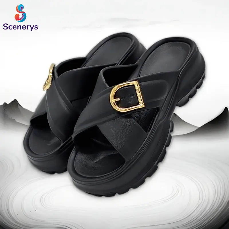 Scenerys Sandal wedges wanita, sandal fuji trendy, sandal jelly wanita motif korea, tali ganda, sandal kasual wanita 2025 2