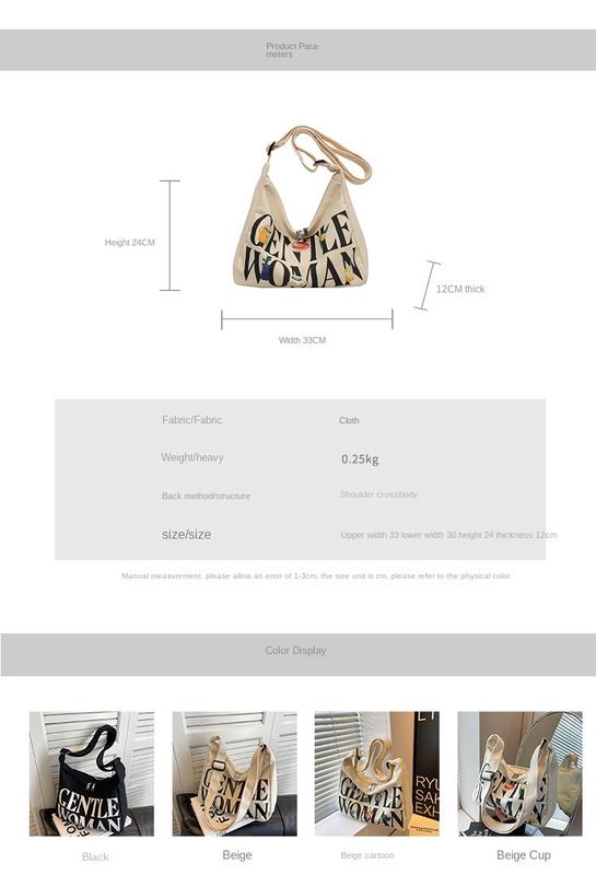 Product Introduction of Gentlewoman-printed canvas bag for men, shoulder bag with diagonal straddle, with zipper, black and white women crossbody bags 2