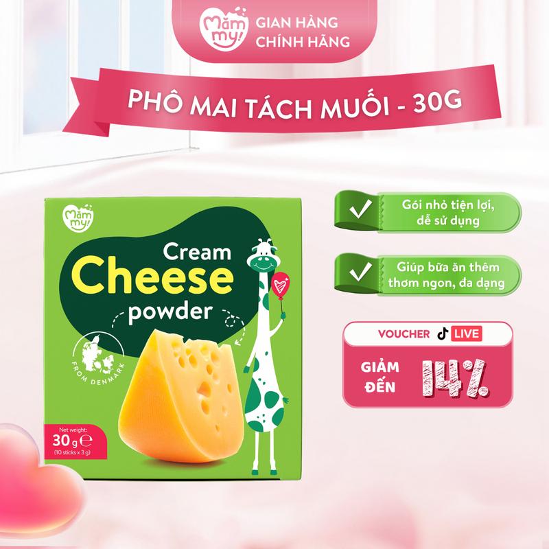 Hộp Phô Mai Tách Muối MĂMMY Dạng Bột Rắc Cơm, Nui, Cháo Bổ Sung Vitamin, Dinh Dưỡng Cho Bé Từ 6 Tháng (3gr x 10)