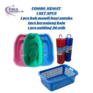 (promo)(Paket hemat) 1 set bak mandi bayi+keranjang baju+folding 20 stik