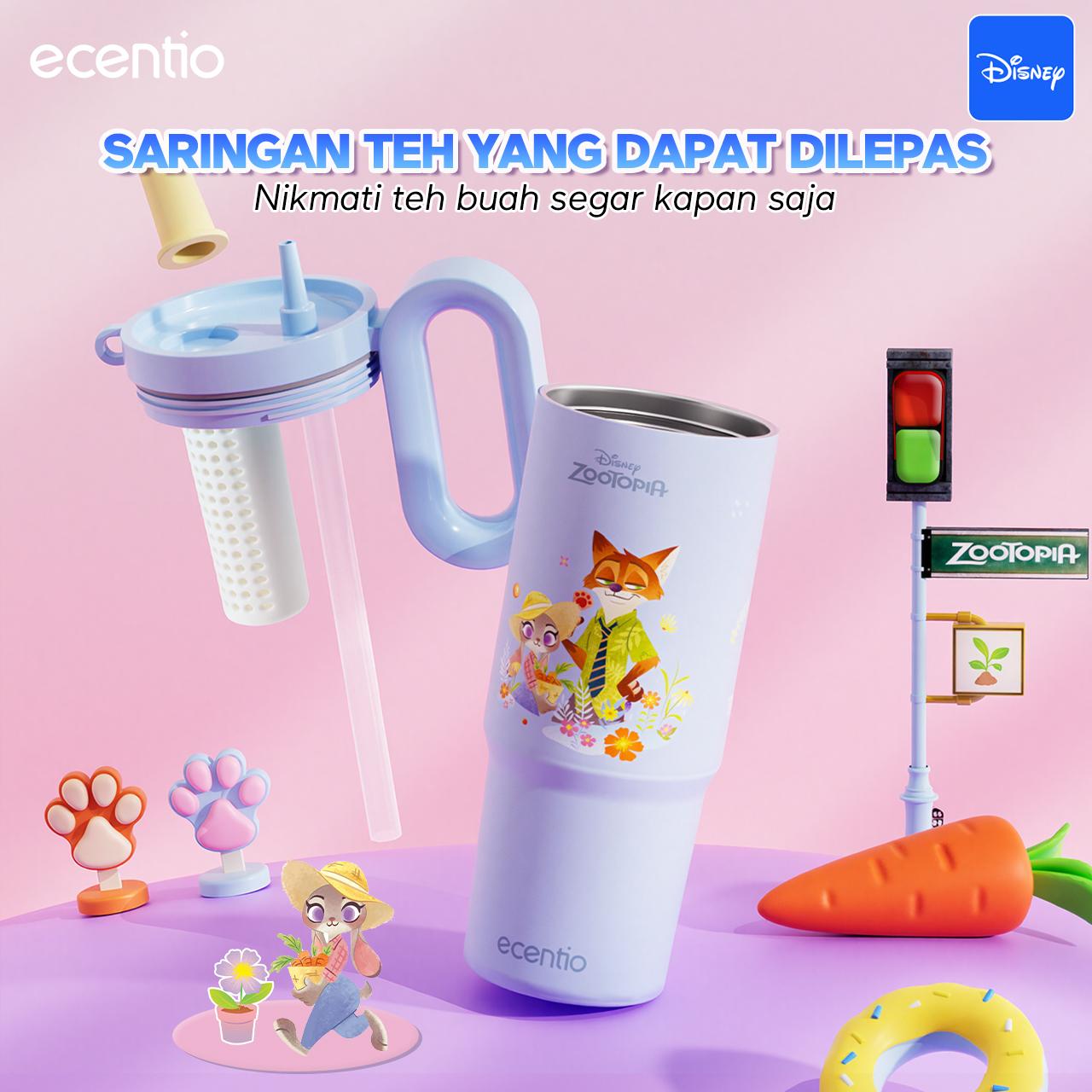 【K】Ecentio Tumbler  Zootopia Stainless 316 Co-brand 750ml Tahan Panas Dingin 24 Jam Botol MinumHitam Klasik