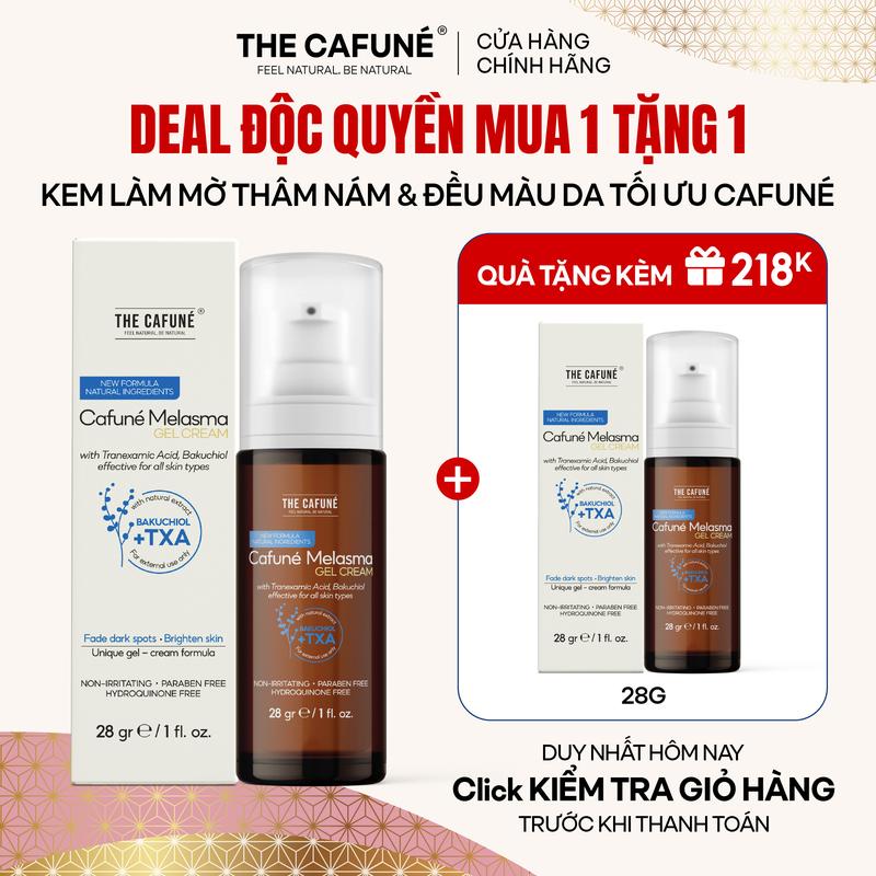   COMBO MUA 1 NHẬN 2  Kem Làm Mờ Thâm Nám Dưỡng Trắng Sáng Và Đều Màu Da Tối Ưu Cafuné Melasma Gel Cream 28g - Giảm Thâm Nám Tàn Nhang & Ngăn Ngừa Thâm Nám 