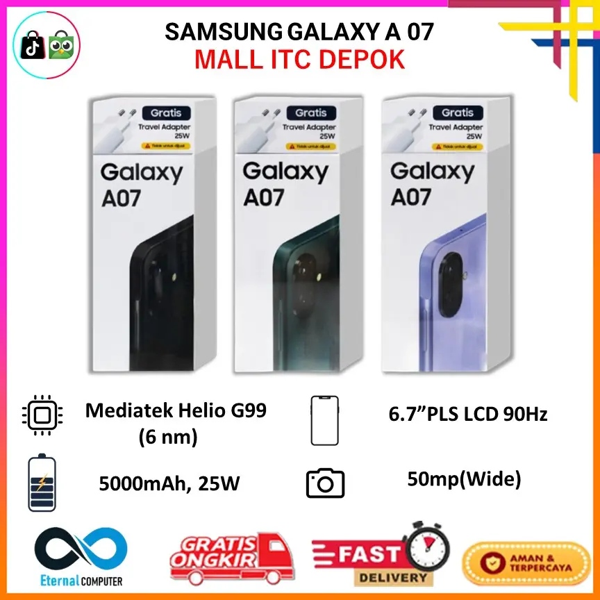 Samsung Galaxy A07 [4/64GB] | Mediatek Helio G99 | 6.7" IPS LCD | 50MP Camera | 5000mAh, 25W | Garansi Resmi Indonesia - Handphone Murah Dan Bergaransi