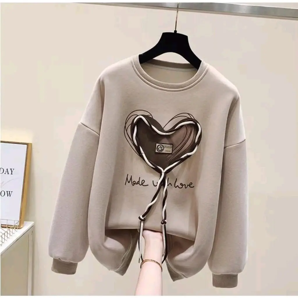 crop MADE WITH LOVE sweater lucu Korean style  pakaian wanita kekinian Oversize Fleece Crewneck remaja Fit Panjang Tangan Oblong  Basic