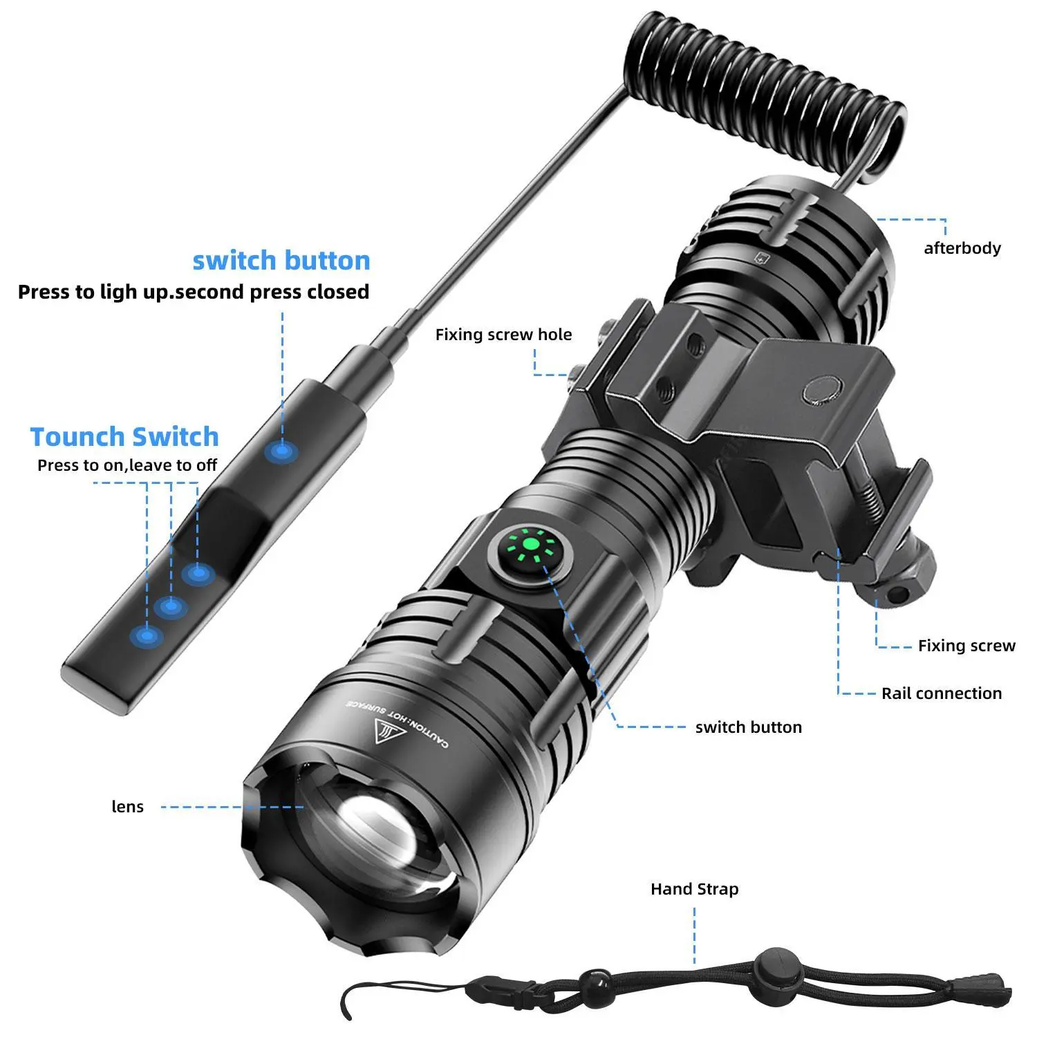 Portable Strong Super Bright White Laser Flashlight Zoomable Tactical Torch Rechargeable Outdoor Camping Hiking Night Fishing Hunting Flashlight Emergency Lamp Waterproof