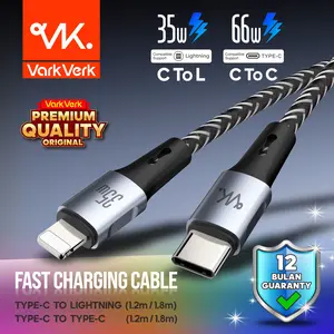 VarkVerk (C03) Kabel Data Pengisian Cepat Nilon Jalinan Paduan Aluminium Type C ke Type C & Type C ke Lightning Fast Data Cable  1.2m 1.8m