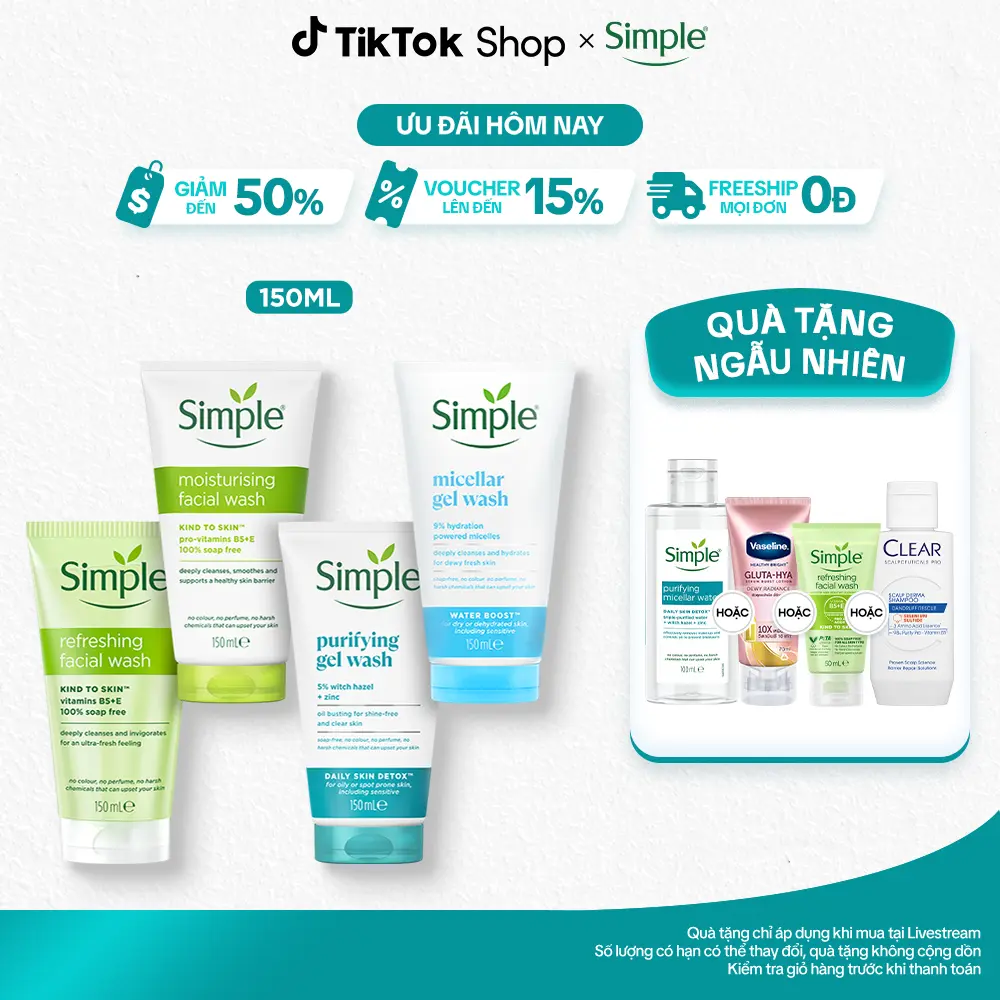 Sữa Rửa Mặt Simple hỗ trợ làm sạch và Dưỡng Ẩm Da 150ml