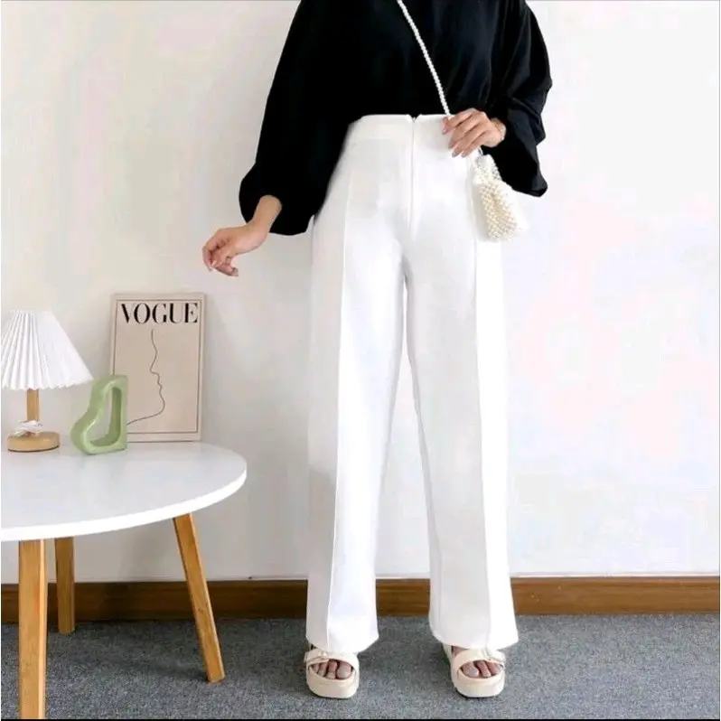 CELANA KULOT GARIS  WANITA BAHAN SCUBA PREMIUM CELANA KEKINIAN TERLARIS Panjang Tebal Melar Basic Basic Garis Karet Nyaman Hitam Formal Standar Putih Mocca Navy Hijau Biru Army 6