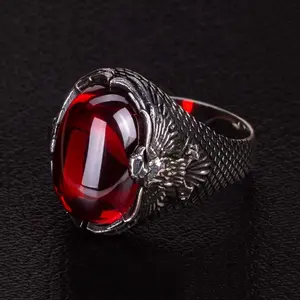 Ruby Artifisial Punk Vintage Pria Perak  Hitam Perak yang Dipersonalisasi Pesona Totem  Hitam Aksesori  Pesta Hip Hop yang Elegan    elang cincin mata cincin cincin  titanium