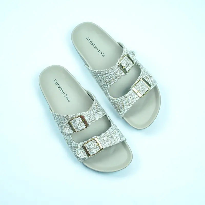 Christian Bale LILY Sandal Wanita Elegan Sendal Flat Kasual Cewek Gesper Canvas Terbaru Perempuan sandal  terbaru flat  sandal 4