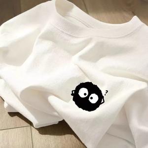 かわいいペレット柄プリント婦人用半袖Tシャツ、丸首、ゆったり、純綿カジュアルトップス、丸首、ショルダーベルト、ゆったりシルエット、通気性、肩落ちデザインプリントTシャツ夏のゆったりタイプ