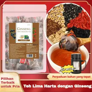 [memberikan gelas Warna acak]  COD Ginseng Five Treasure Tea Teh Goji Berry & Ginseng Pilihan Vitalitas Kesehatan Minuman Instan 25 Bungkus 125g Termos Stainless Gratis Lemon