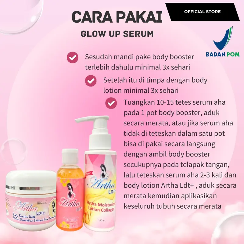 [ARTHA LDT] SPECIAL PROMO - PAKET GLOW UP SERUM ( lotion + booster + aha body serum) FREE POUCH 4