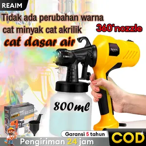 REAIM Spray Gun Listrik Mesin Cat Semprot 450W 800ML Sprayer Cat Elektrik Alat Semprot Cat Portable Untuk Cat Tembok Kayu Besi Pagar Renovasi Rumah Proyek Tukang Cat Hasil Halus Atomisasi Tinggi Kuat Tahan Lama Garansi 5 Tahun