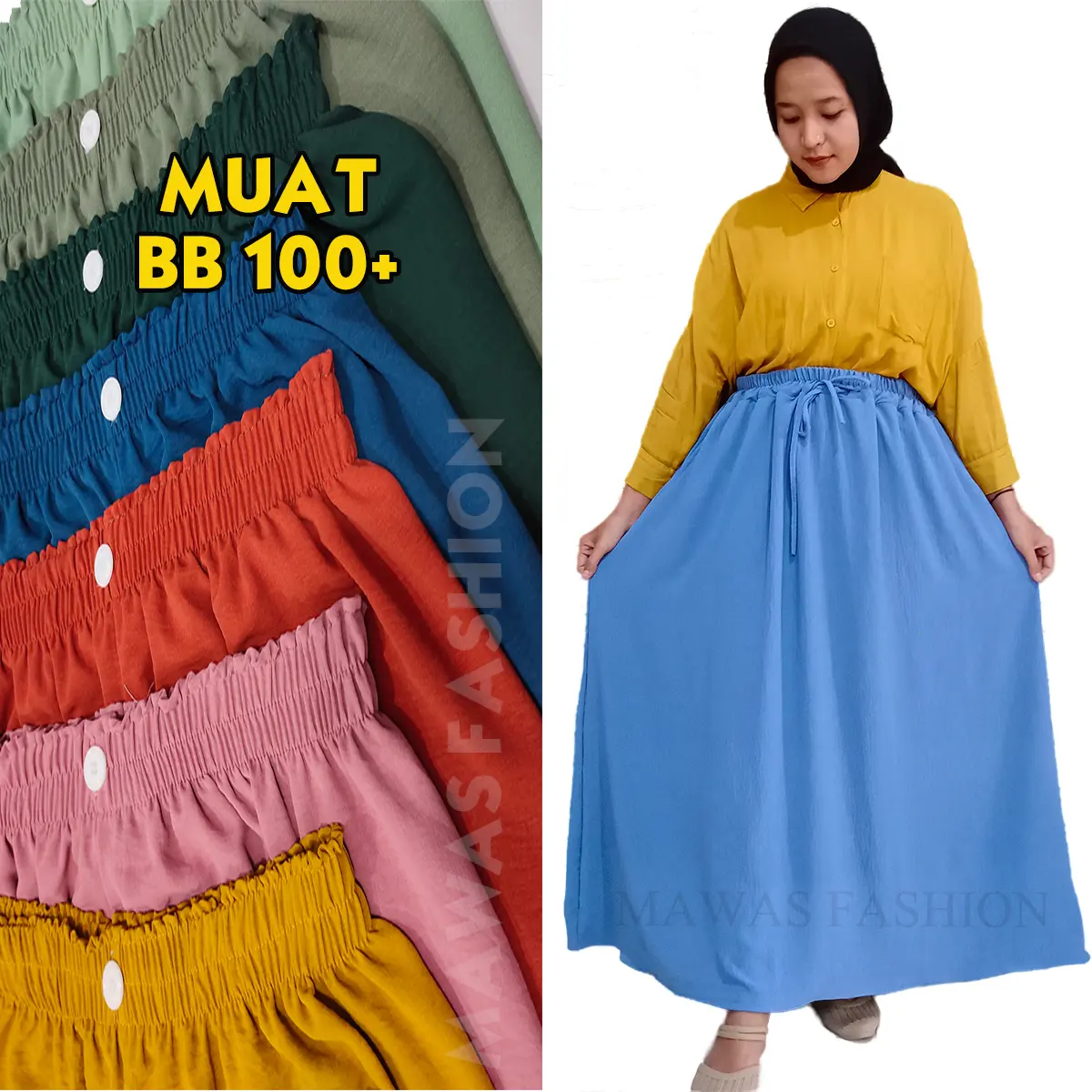 Rok panjang muslimah super jumbo BB 100 kg - Rok kerja wanita polos model payung lebar bahan crinkle airflow premium bumil bisa pakai nyaman