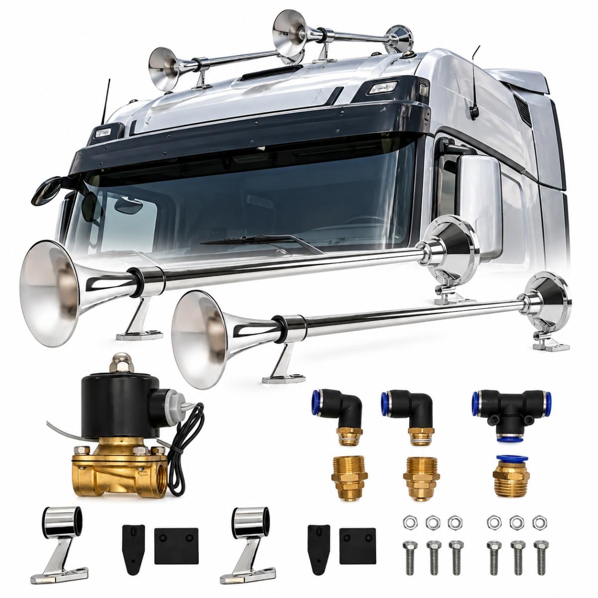 Kit Buzina Maritima 74cm 12v Incluso Conexões 12 Mm Com Válvula Solenoide inclusa kit completo para Caminhão