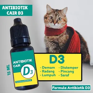 ￼ANTIBIOTIK D3 CAIR 15ml | Vitamin Kucing D3 Cair Vitamin D3 antibiotik Cair untuk Lumpuh, Demam , Radang ,Pincang dan Penyakit Syaraf