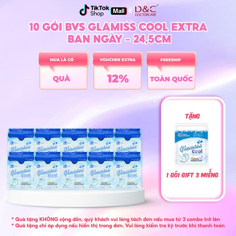 COMBO 10 gói băng vệ sinh ban ngày Glamiss Cool Extra mát lạnh 24,5 cm (08 miếng/gói)