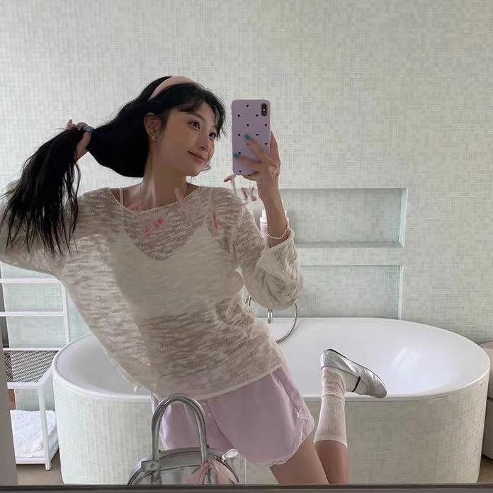 Korean Hollow Out Long Sleeve Knit Top 2