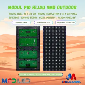 PANEL MODUL MODULE LED P10 RUNNING TEXT SMD HIJAU SEMI OUTDOOR
