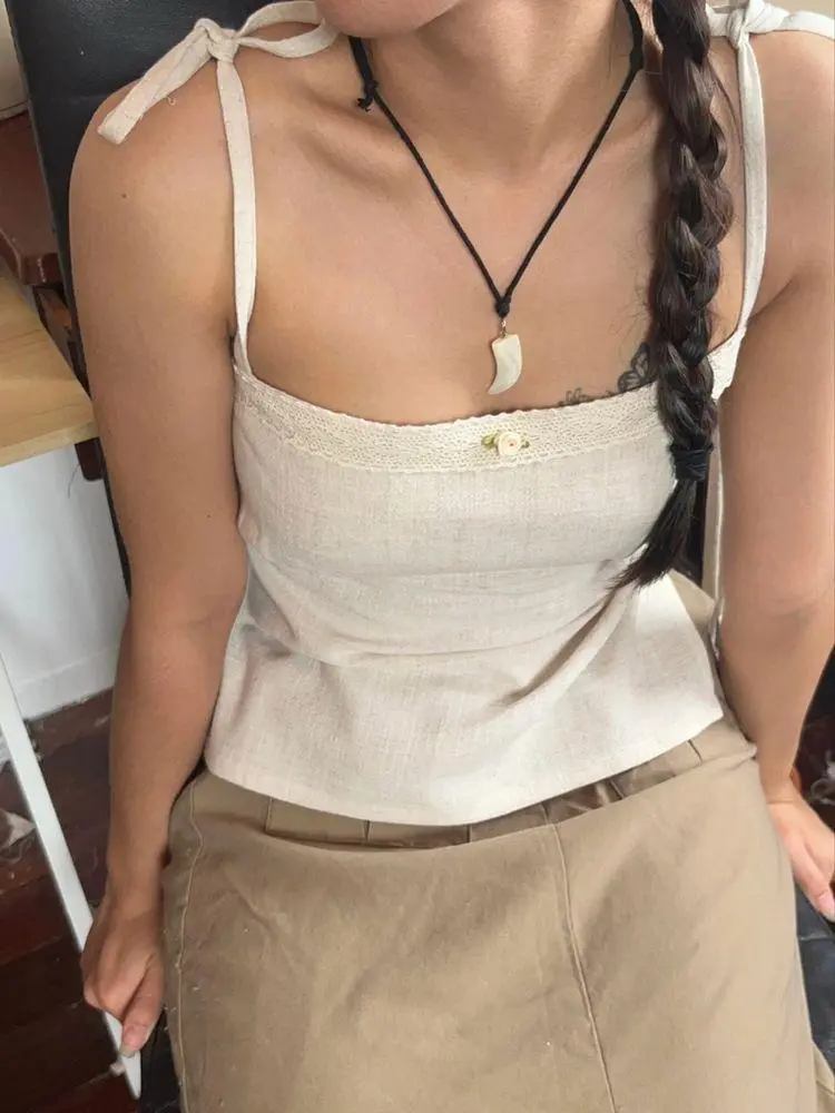 Vintage Top - Áo vintage vải linen cột dây 2 lớp | BigBuy360 - bigbuy360.vn