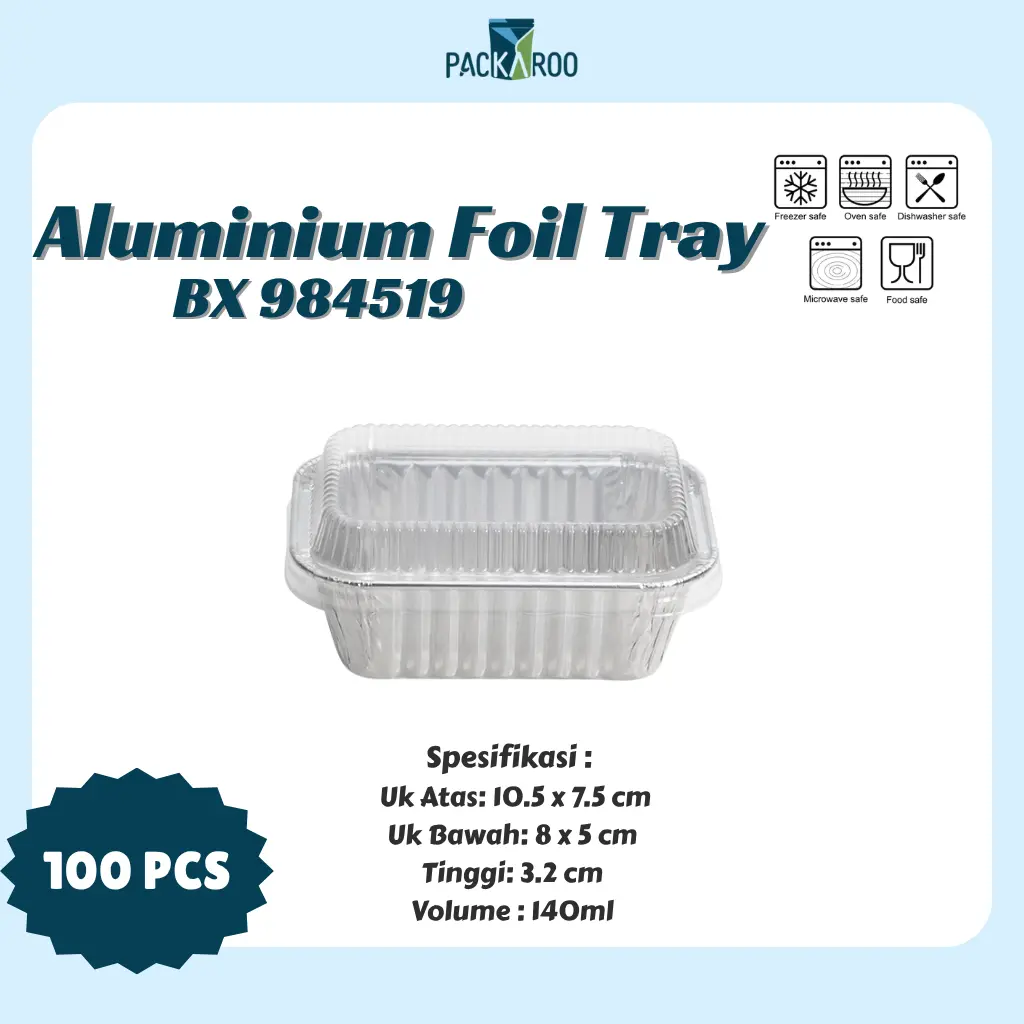 Aluminium Foil Tray Cup BX-984519 + Tutup Mika 100Pcs / Lasagna, Macaroni Schotel , Dimsum, Mashed Potato