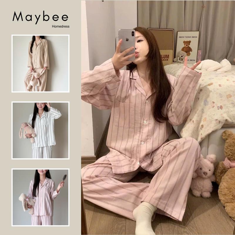 Set Đồ Ngủ Kẻ Sọc Dài Tay Maybee Homedress 