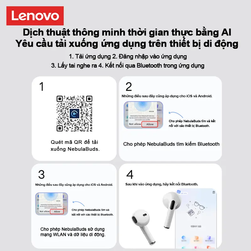 Tai nghe Lenovo LE201 Bluetooth ENC chống ồn, tai nghe thể thao và chơi game với thời lượng pin dài và chất lượng âm thanh độ nét cao | BigBuy360 - bigbuy360.vn