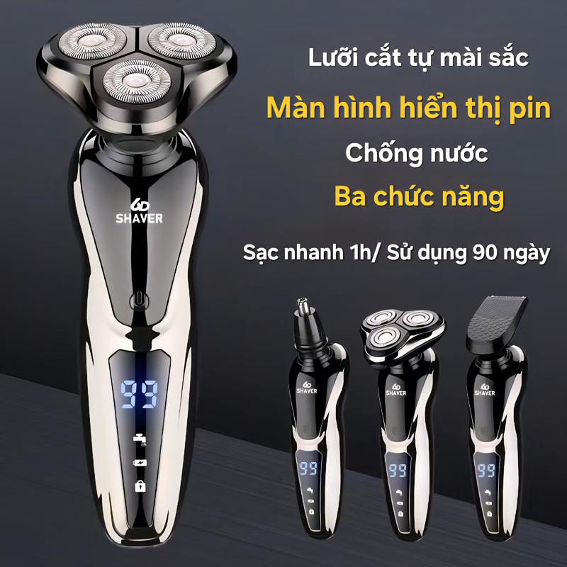 Máy cạo râu đa năng 6D Shaver S-1168, 4D SK-1588 lưỡi kép tự mài sắc, chống nước, tích hợp pin sạc