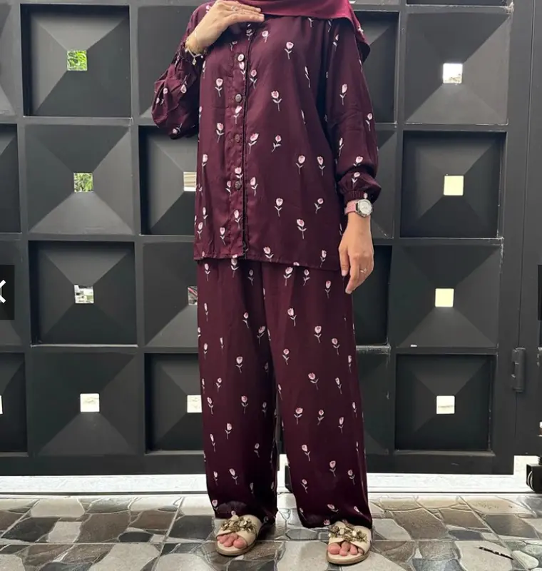ONE SET WANITA JUMBO / setelan rayon jumbo Atasan Celana Kancing Bawahan Katun Karet Muslim Variasi Tunik Baju 3