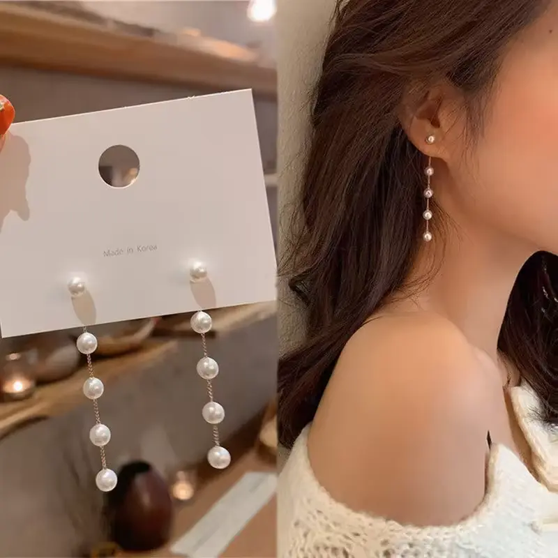 Hoa Tai Dài Nữ Ngọc Trai Mô Phỏng, Xu Hướng Mới, Ngọc Trai Tròn Trắng, Thích Hợp Cho Đám Cưới, Hoa Tai Mặt Dây Chuyền, Phong Cách Hàn Quốc, Hoa Tai Trang Sức