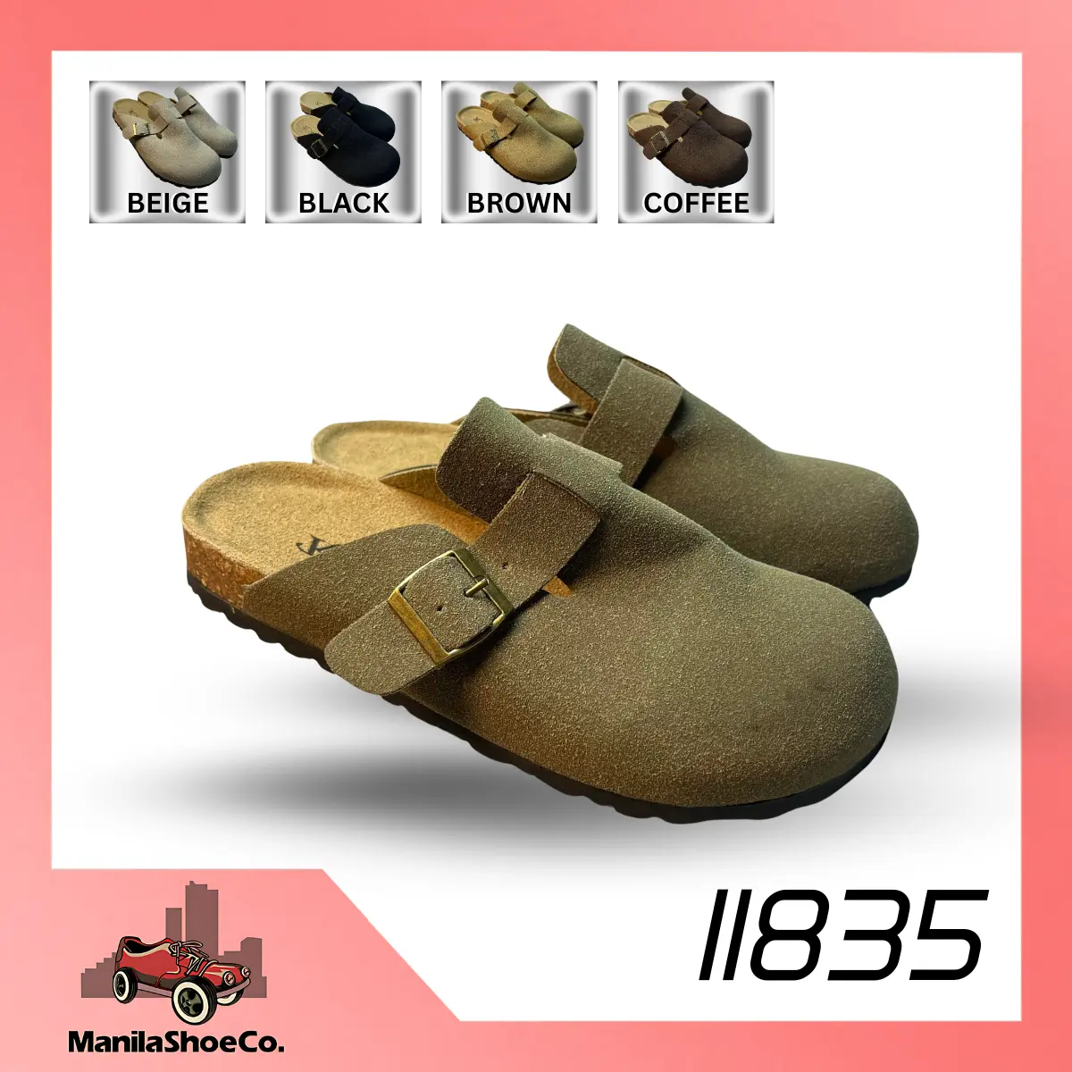 COOLAIR-11835 Premium Unisex Leather Clogs for Men and Women - Round Toe Design Available Color Green Khaki, Black, Beige  and Coffee Shoes Footwear Comfort