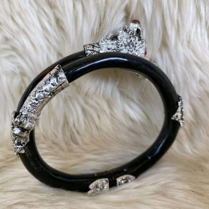 gelang akar Bahar tunggal/taliarus asli hitam ornamen naga bahan Titanium di lapis perak 5