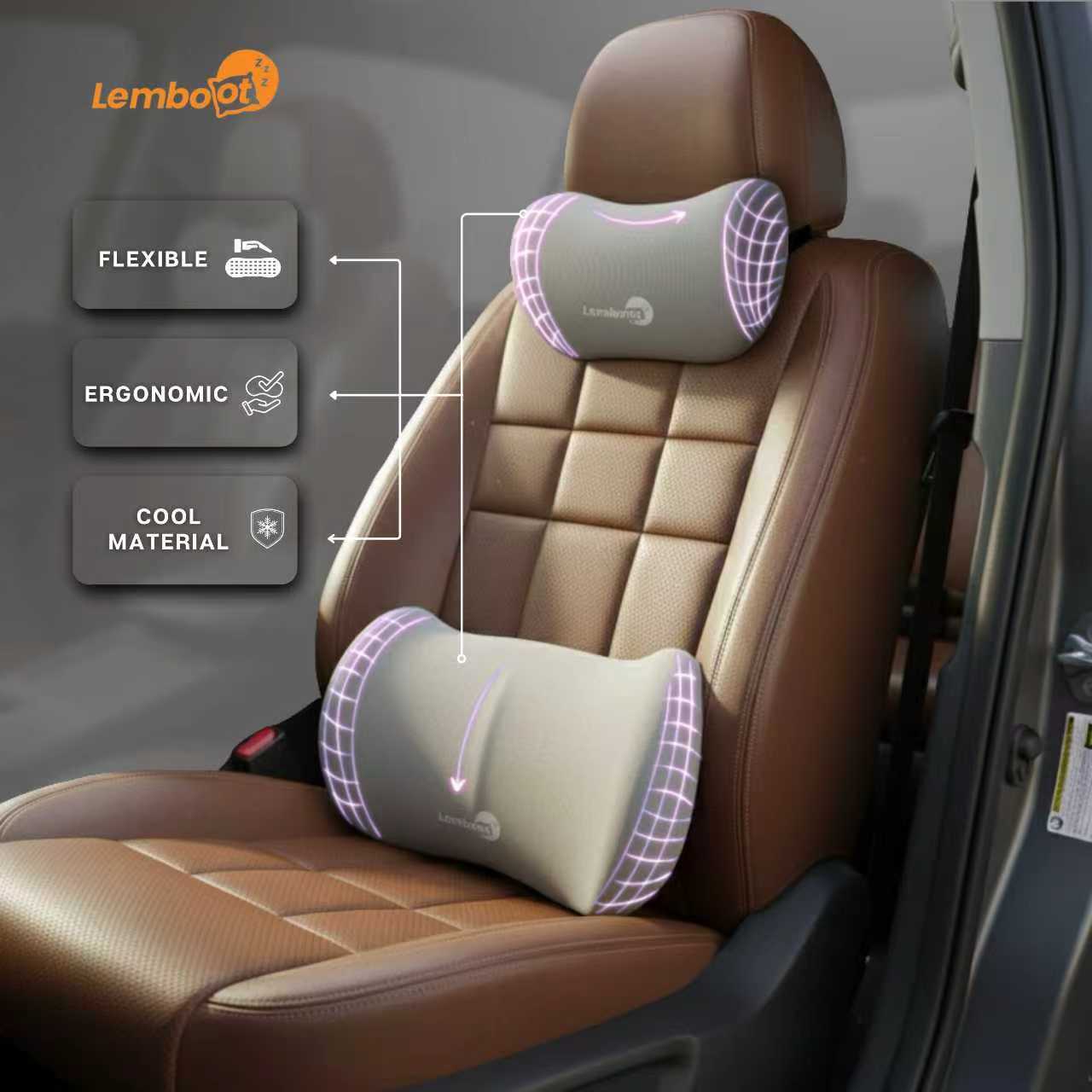 LEMBOOT Bantal Mobil Set Ergonomis Memory Foam 100% Bantal Leher Mobil Bantal Pinggang Mobil LEMBOOT Bantal Mobil Set Ergonomis Memory Foam 100% Bantal Leher Mobil Bantal Pinggang Mobil