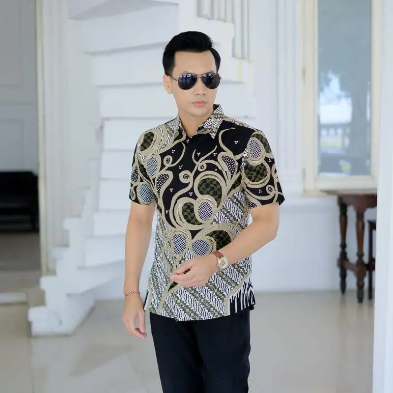Gie Batik Kemeja Lengan Pendek Pria  Motif Modern Slim Fit Kerja Casual Formal Santai - Baju Kerja Pria - Katun Dewasa Atasan Seragam Nyaman