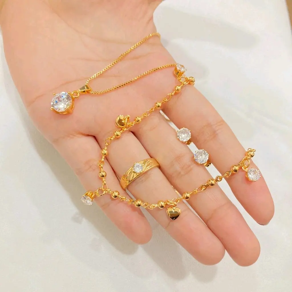 SET PERHIASAN MATA SATU TITANIUM DEWASA 24K