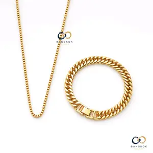Kalung italy 50cm warna gold satu set gelang rantai (19cm×8mm)