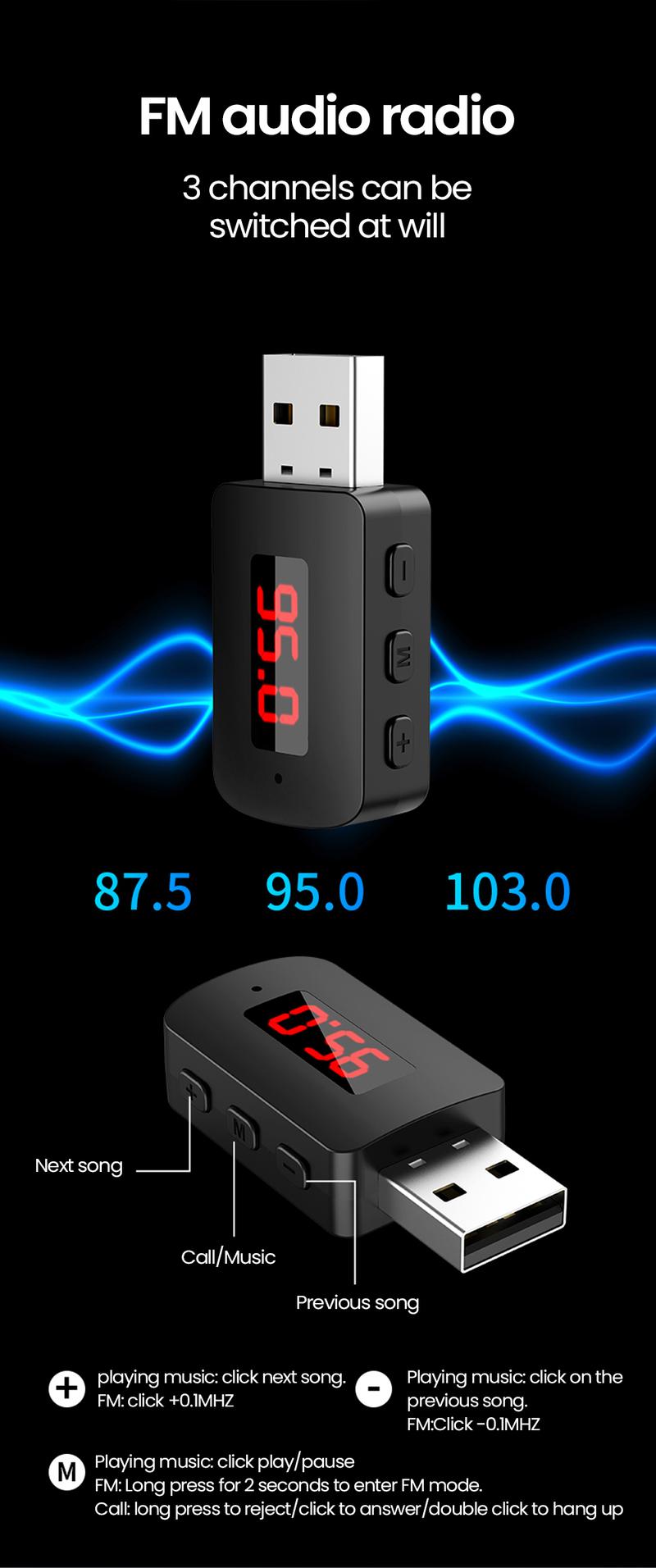 Product Introduction of Bộ Chuyển Đổi AUX trên ô tô Bluetooth không dây, Bộ Thu Âm Thanh BT5.4, Máy phát FM trên ô tô, Bộ Chuyển Đổi âm thanh âm Nhạc 18