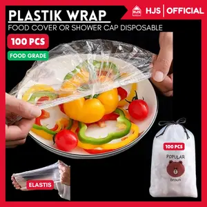 [HJS] Isi 100 Pcs Sarung Plastik Pelindung Makanan / Plastik Penutup buah Kupas / Plastik Wrap penutup makanan / Travel Waterproof Spiral shower cap anak