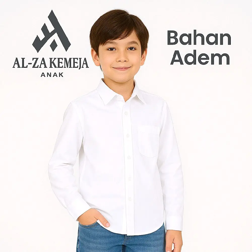 AL-ZA COD - Kemeja Putih Anak Lengan Panjang Bahan Cotton Adem halus