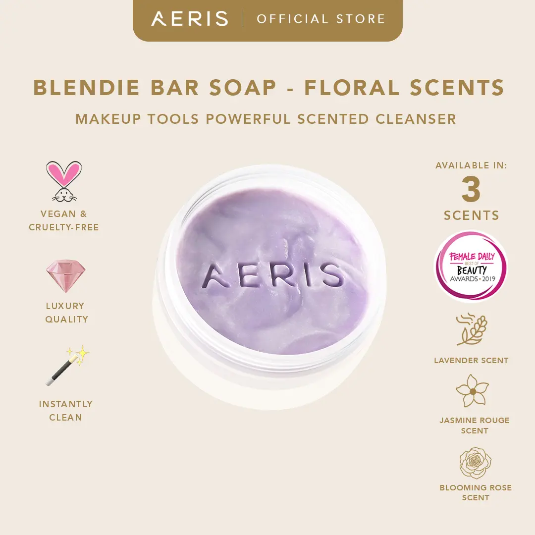 Aeris Beauté Blendie Bar Soap Floral (Lavender, Blooming Rose, & Jasmine Rouge) | Sabun Pembersih Make Up untuk Brush Spons Cepat Efektif Instan Wangi Bunga