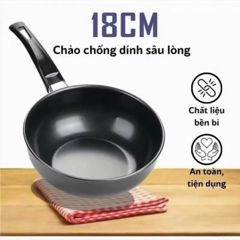 Chảo Chống Dính Sâu Lòng 18CM Chất Liệu Bền Bỉ An Toàn Tiện Dụng
