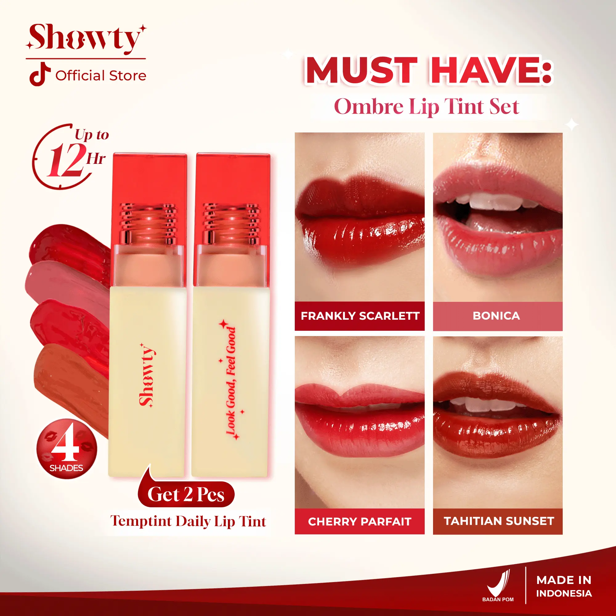 Showty Special Ombre Package Tempting Daily LipTint Tahan Hingga 12 Jam Tanpa Buat Bibir Kering | Lippie
